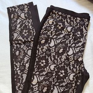 Design Lab>>Black Lace over Cream (front), skinny style pants with black back.